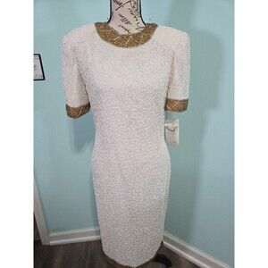 robert anthony dress vintage white beaded gold 4 new with tags